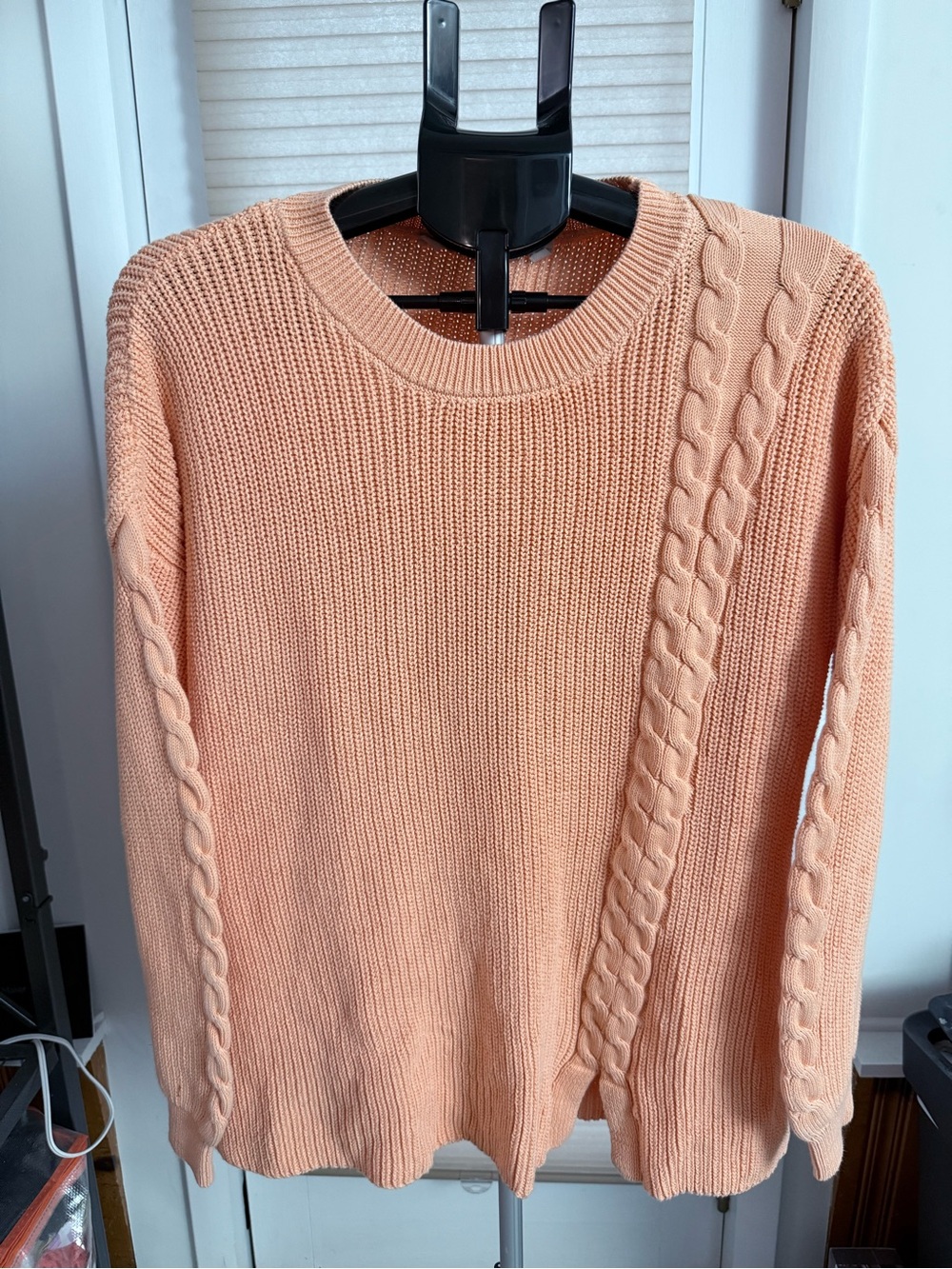 Vintage Soft Surroundings Peach asymmetrical Cable-Detail Crewneck Sweater XL
